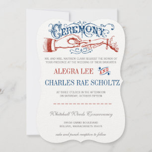 Red White Blue Modern Vintage Typography Invite