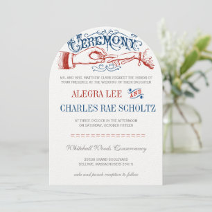 Red White Blue Modern Vintage Typography Invite
