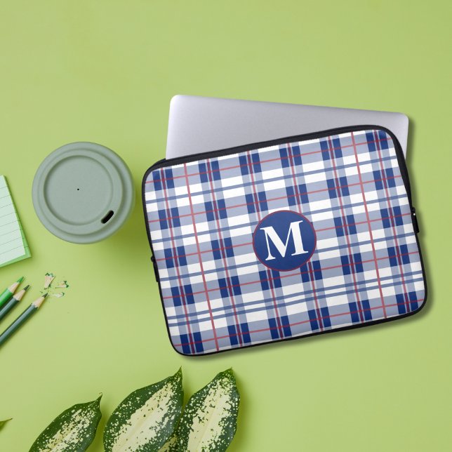 Red, White & Blue Monogram Plaid Laptop Sleeve (Creator Uploaded)