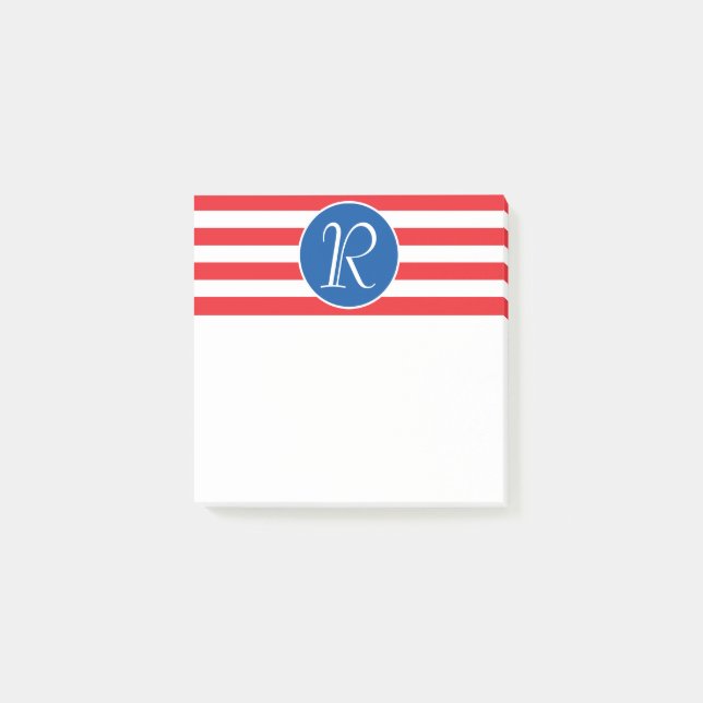 Red White & Blue Monogram Post-it Notes (Front)