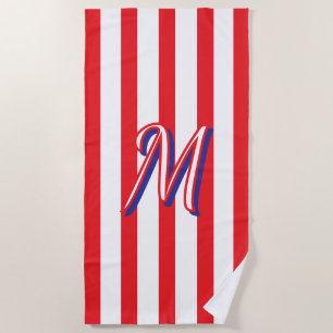 Red White Blue Monogram Red White Stripes 1 Beach Towel