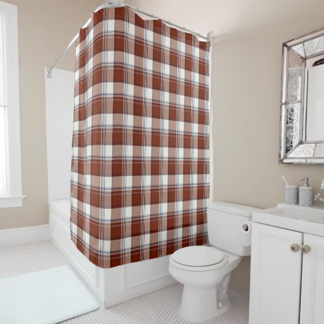 Red, White, Blue Multi Thread Plaid Shower Curtain (In Situ)