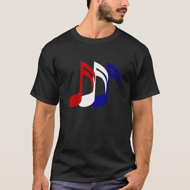 Red White Blue Music Notes T-Shirt (Front)