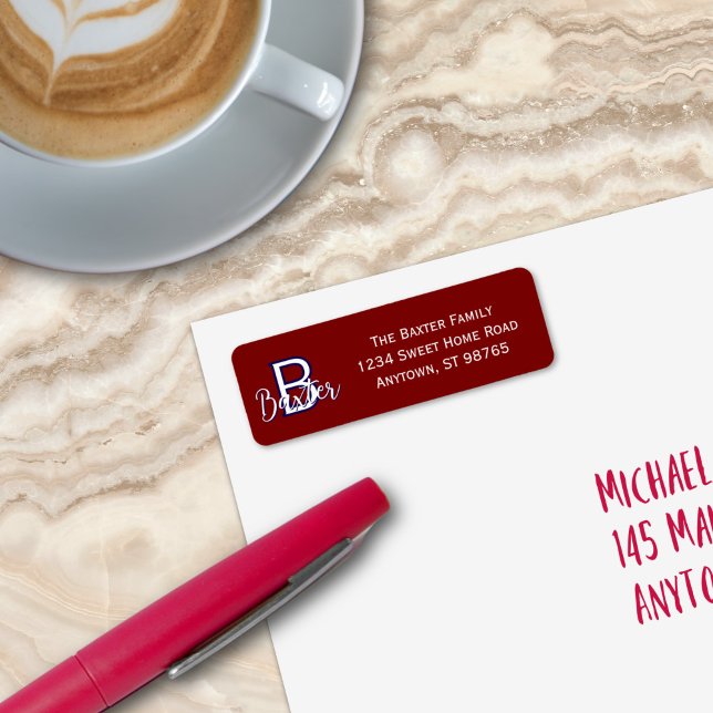 Red White & Blue Name and Monogram Personalised (Red White & Blue Name and Monogram Personalized Label
)