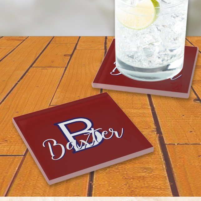 Red White & Blue Name and Monogram Personalised Glass Coaster (Red White & Blue Name and Monogram Personalized Glass Coaster
)