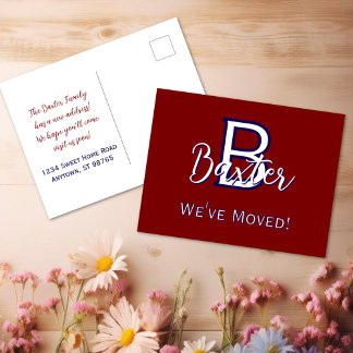 Red White & Blue Name and Monogram "We've Moved" Postcard