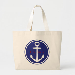 Red White Blue Nautical Anchor Personalised Large Tote Bag