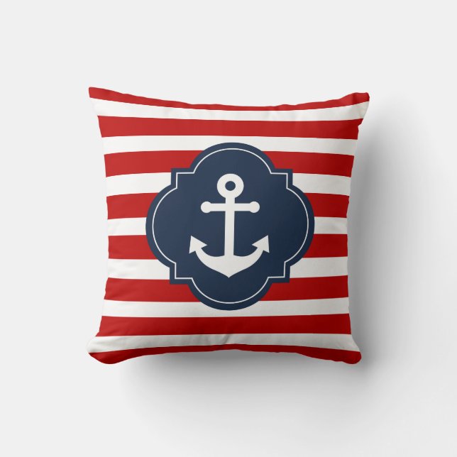 Red White & Blue Nautical Anchor Pillow (Front)