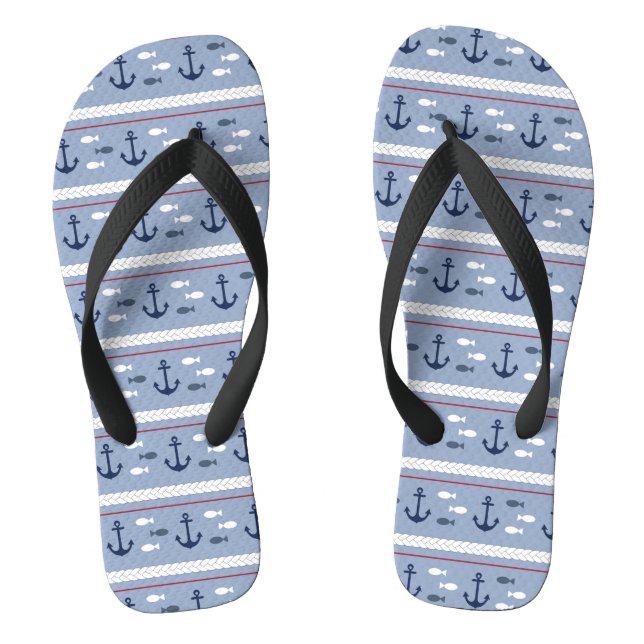 Red White Blue Nautical Anchors Sailing Boating Flip Flops (Footbed)