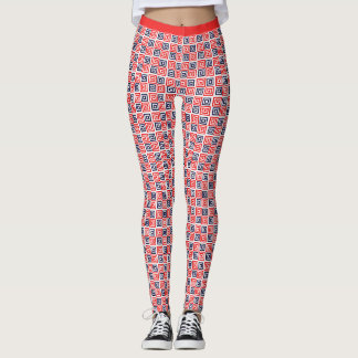 Red White Blue Nested Squares Pattern Fitness Leggings