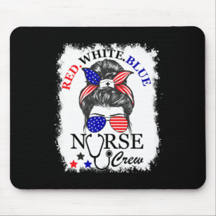 Red White Blue Nurse Crew Messy Bun 4th Of July Mouse Mat