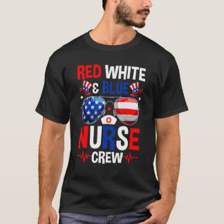 Red White Blue Nurse Retro 4th Of July Men Women T-Shirt