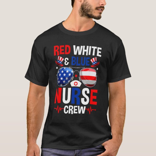 Red White Blue Nurse Retro 4th Of July Men Women T-Shirt (Front)