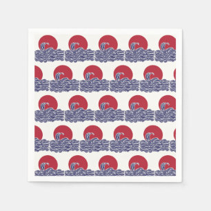 Red, white, & blue ocean sunset & waves napkin