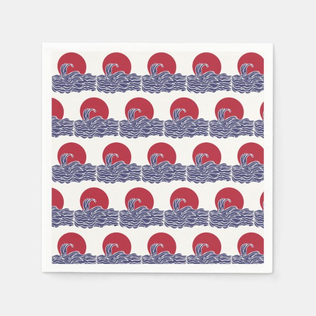 Red, white, & blue ocean sunset & waves napkin (Front)