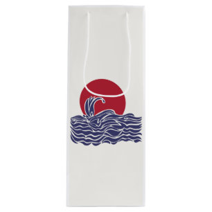 Red, white, & blue ocean sunset & waves wine gift bag