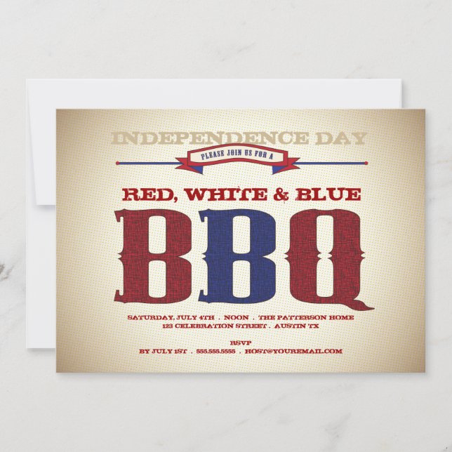 Red, White & Blue Old Time July 4th BBQ Invitation (Front)
