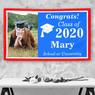 Red White Blue One Photo Class of 2024 Graduation Banner
