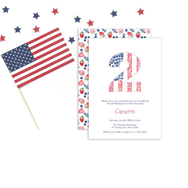 Red White Blue Outdoors Picnic 2nd Birthday Party Invitation (Creator Uploaded)