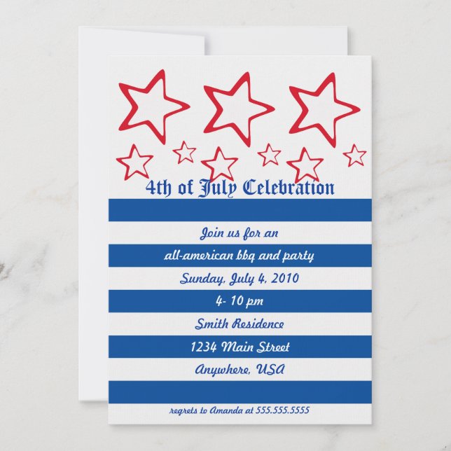 Red, White & Blue Party Invitation (Front)