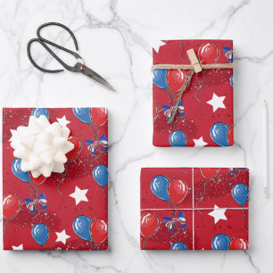 Red White Blue Party Wrapping Paper Sheet