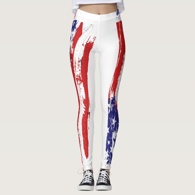 Red White & Blue, Patriot, Freedom, American Flag Leggings (Front)