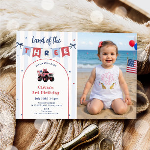 Red White & Blue Patriotic 3rd Birthday Invitation
