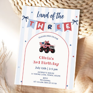 Red White & Blue Patriotic 3rd Birthday Invitation