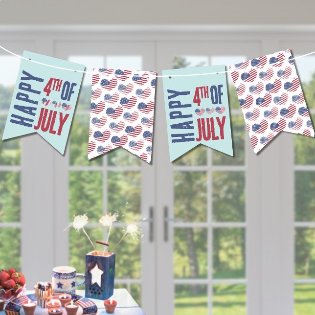 Red White Blue Patriotic American Flag 4th Of July (Cute Patriotic United States Heart 4th Of July Bunting Flags)