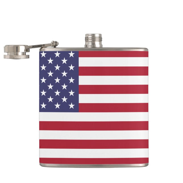 Red White & Blue Patriotic American Flag Hip Flask (Opened)
