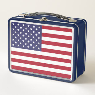 Red White & Blue Patriotic American Flag Metal Lunch Box