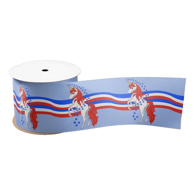 Red White Blue Patriotic American Unicorn Satin Ribbon (Spool)