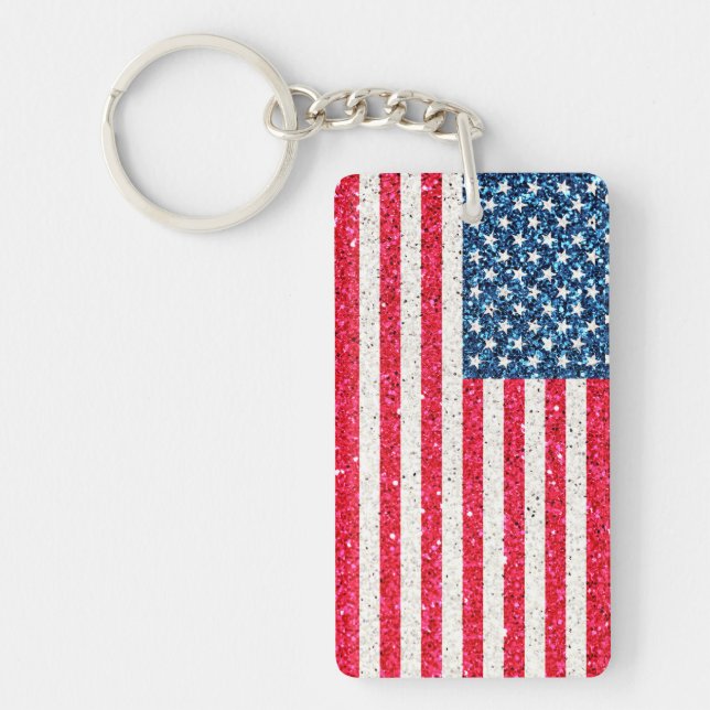   Red White Blue Patriotic American USA Flag Party Key Ring (Front)