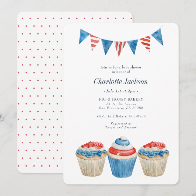 Red, White & Blue Patriotic Baby Shower Invitation (Front/Back)