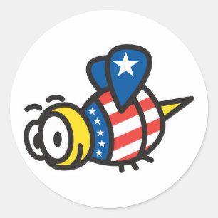 Red White Blue Patriotic Bee Classic Round Sticker
