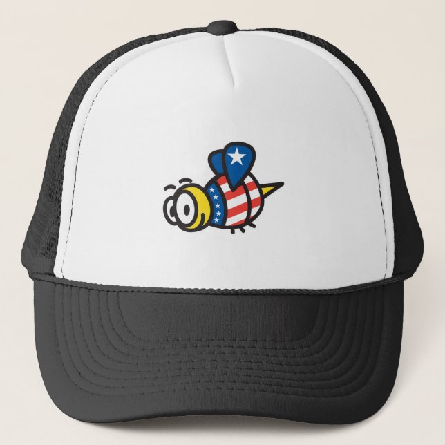 Red White Blue Patriotic Bee Trucker Hat (Front)