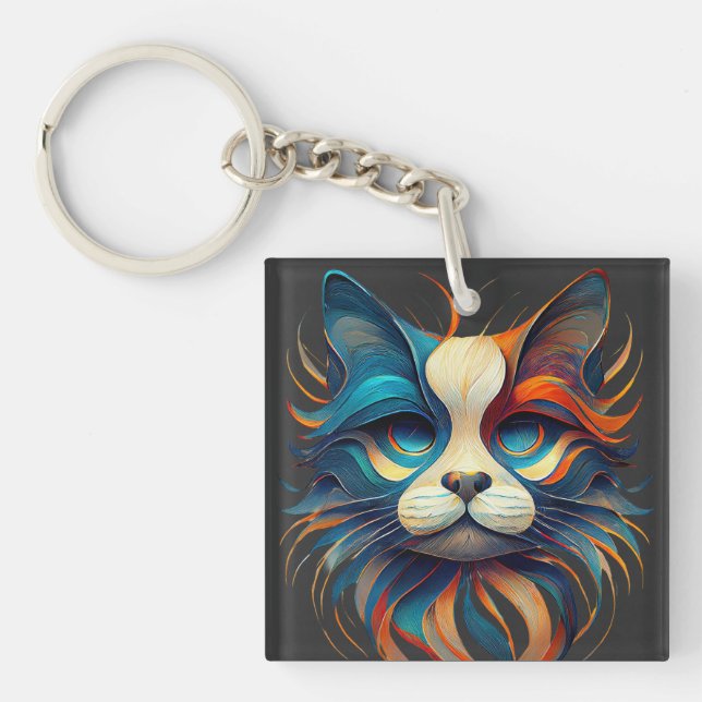 Red White & Blue Patriotic Cat Key Ring (Front)