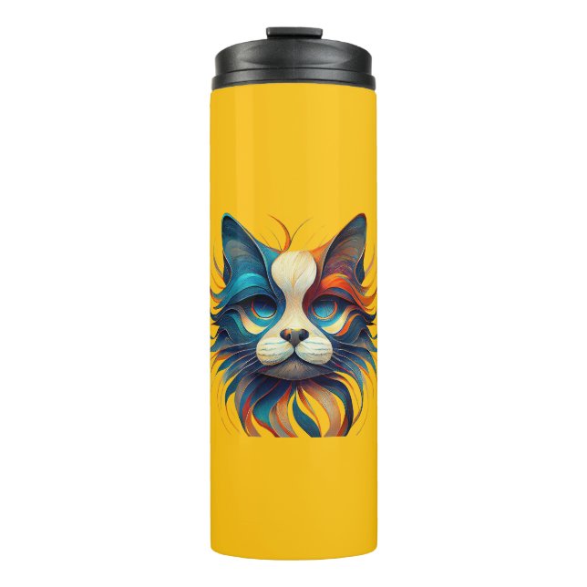 Red White & Blue Patriotic Cat Thermal Tumbler (Front)