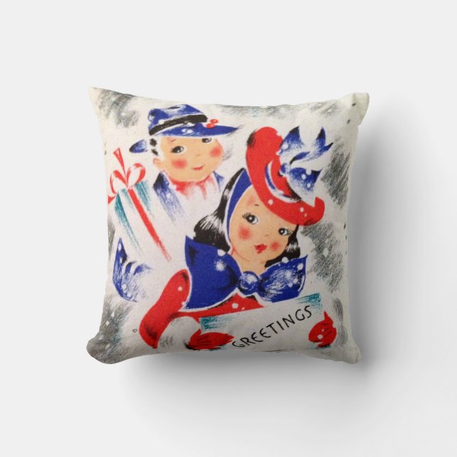 Red White Blue Patriotic Couple Christmas Holiday Cushion (Front)