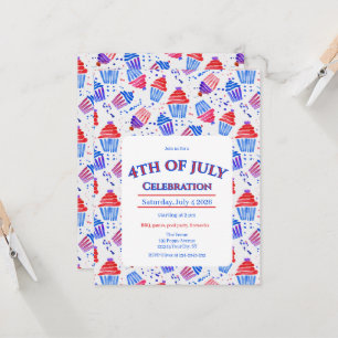 Red white & blue patriotic cupcake 4th of July Invitation