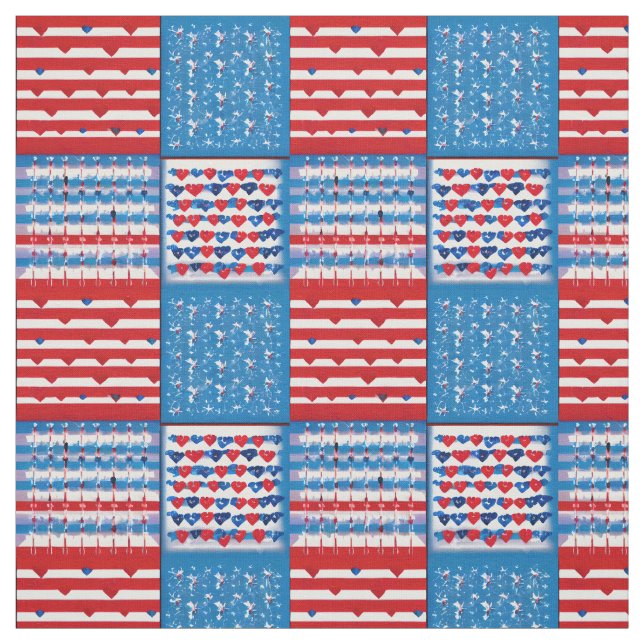 Red White Blue Patriotic Independence Flag Quilt Fabric (Swatch)