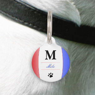Red White & Blue Patriotic Name Monogram Pet Tag