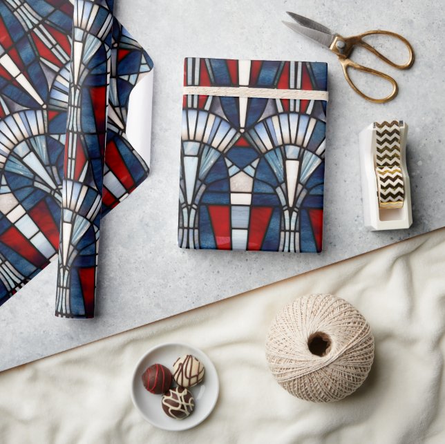 Red White Blue Patriotic Stained Glass 4th of July Wrapping Paper (Crafts)