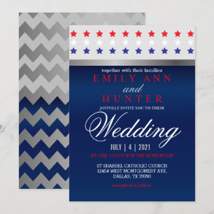 Red, White & Blue Patriotic Star Wedding Invitation