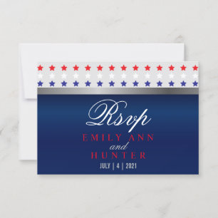 Red, White & Blue Patriotic Star Wedding RSVP Card