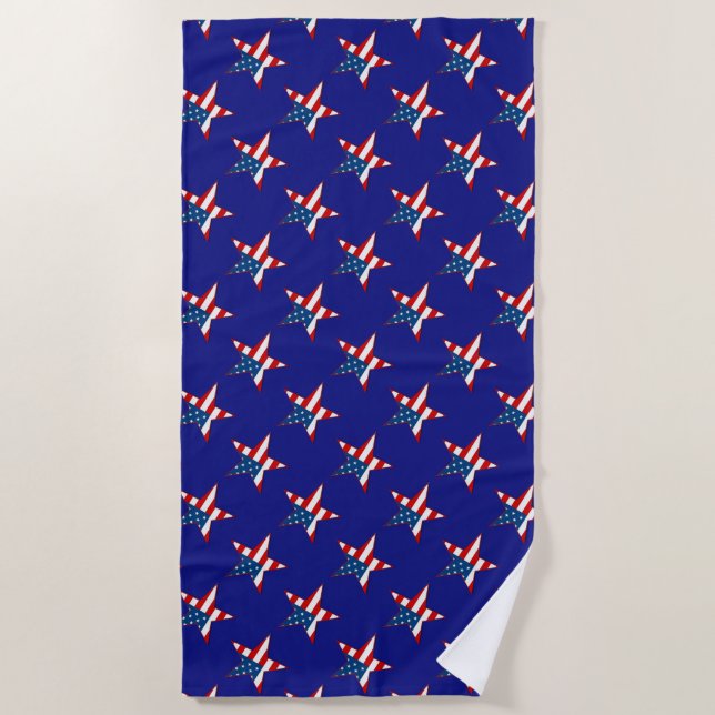 Red White & Blue Patriotic Stars Beach Towel (Front)