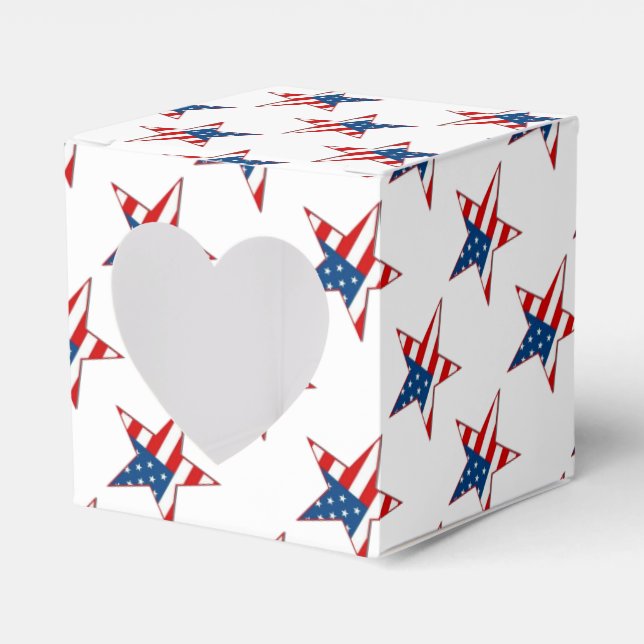 Red White & Blue Patriotic Stars Heart Favour Box (Front Side)