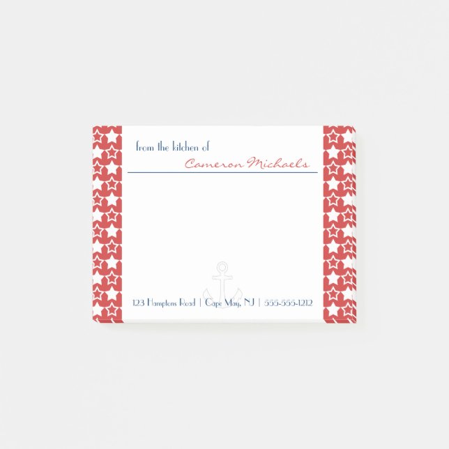 Red White Blue Patriotic Stars Pattern Monogram Post-it Notes (Front)