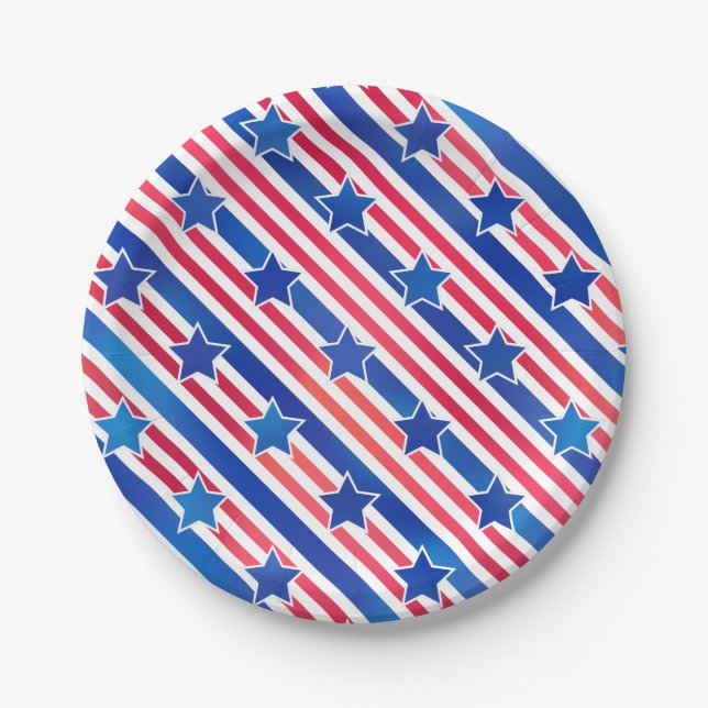 Red White Blue Patriotic Stars Stripes America USA Paper Plate (Front)