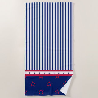 Red White Blue Patriotic Stars Stripes Beach Towel